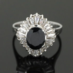 Estate Sterling Silver 925 White Topaz Black Spinel Cocktail Ring Size 6.5